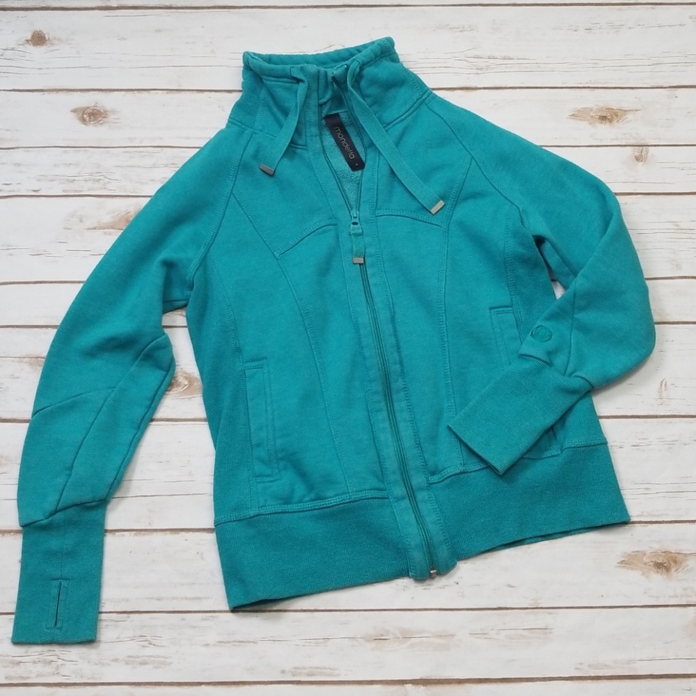 Teal green zip up crew cut jacket